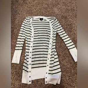 Olive green and white striped cardigan